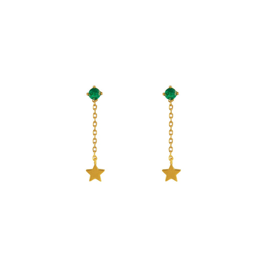 Emerald Stud & Star Chain Earrings
