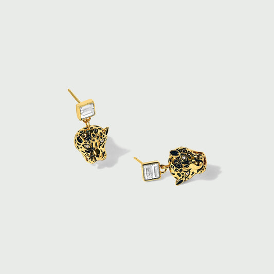 Crystal Baguette Leopard Drop Earrings